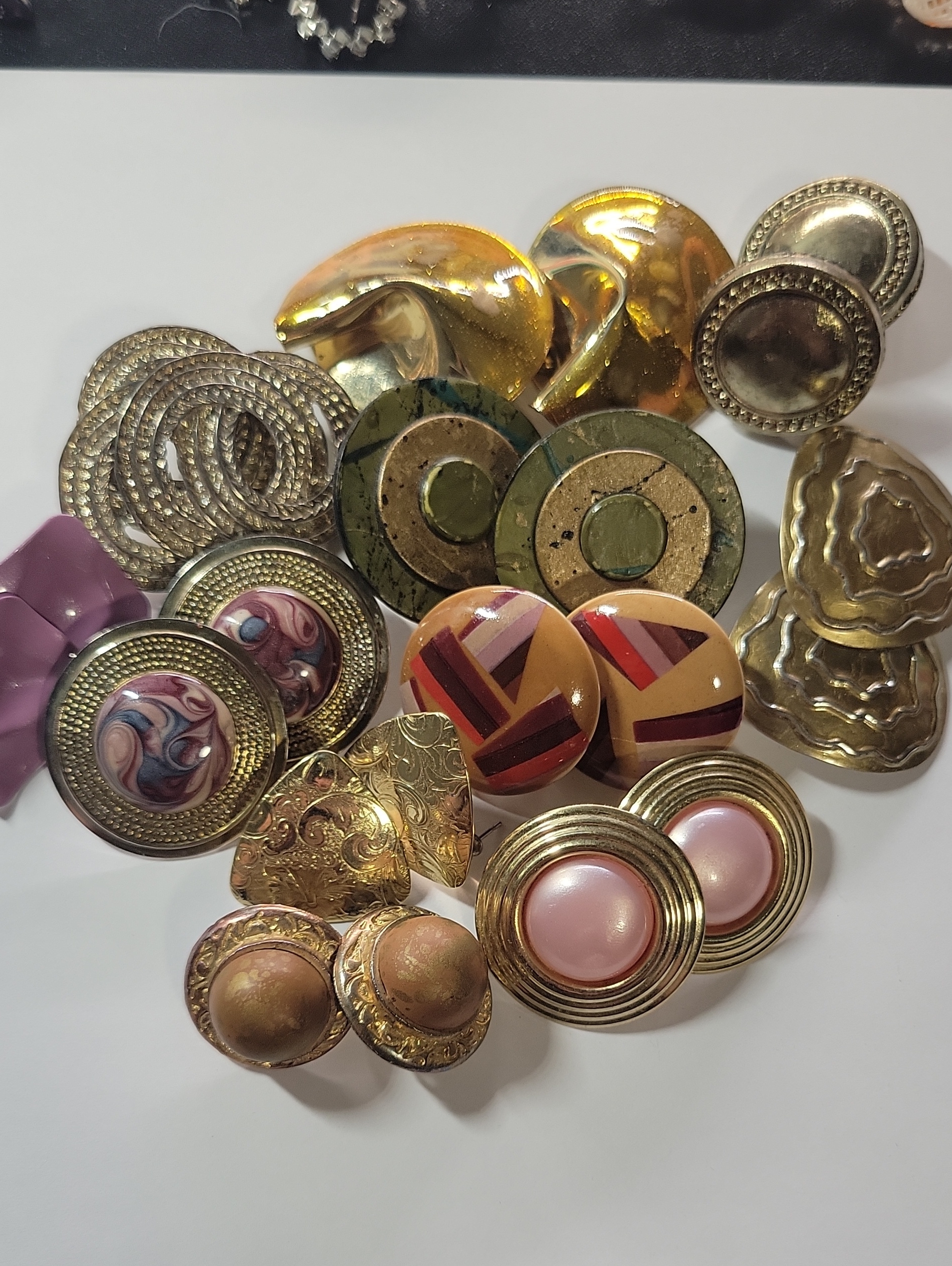 Assorted Women’s Gold-Tone Button Earring Set - Pink Accent